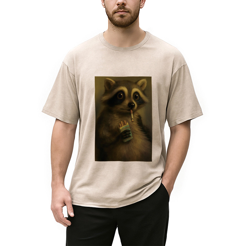 Modecanvas Smoking Raccon Washed T-Shirt