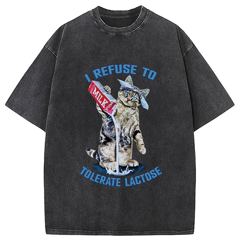 Modecanvas I REFUSE TO TOLERATE LACTOSE Washed T-Shirt-modecanvas