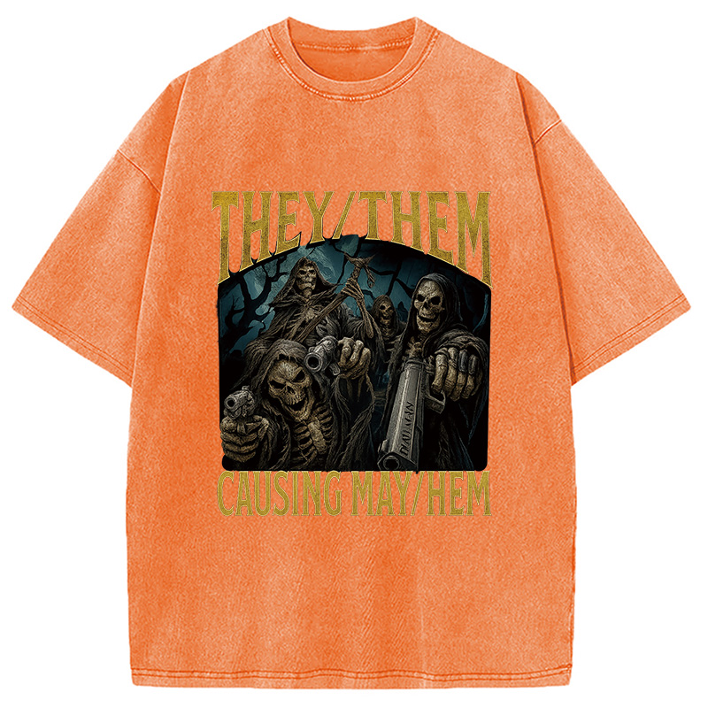 Modecanvas They Them Causing Mayhem Funny Washed T-Shirt