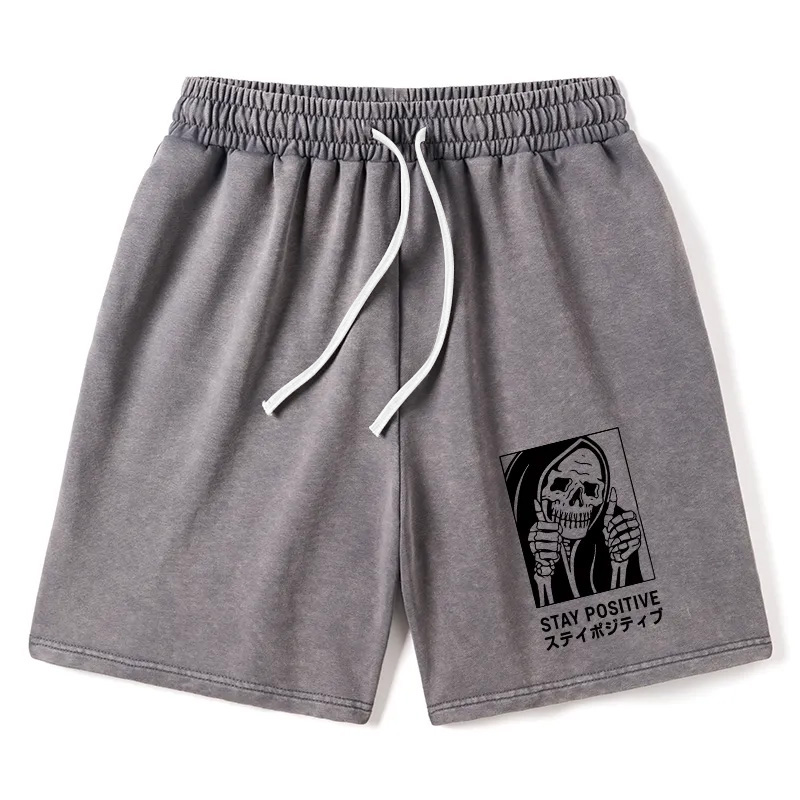 Modecanvas Stay Positive Skeleton Washed Shorts