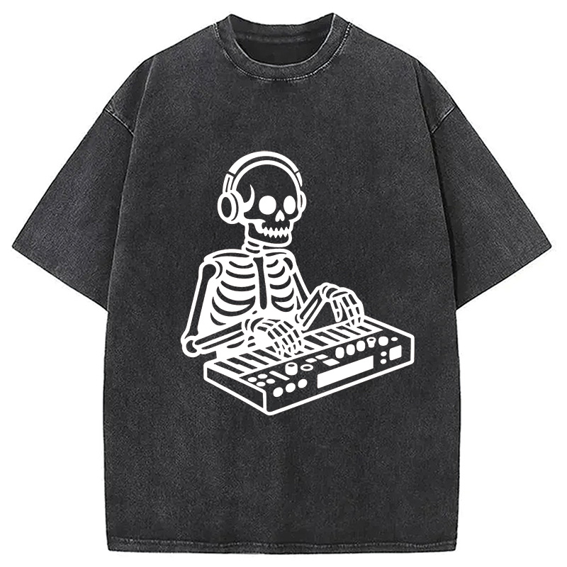 Modecanvas Skeleton Playing The Music Washed T-Shirt