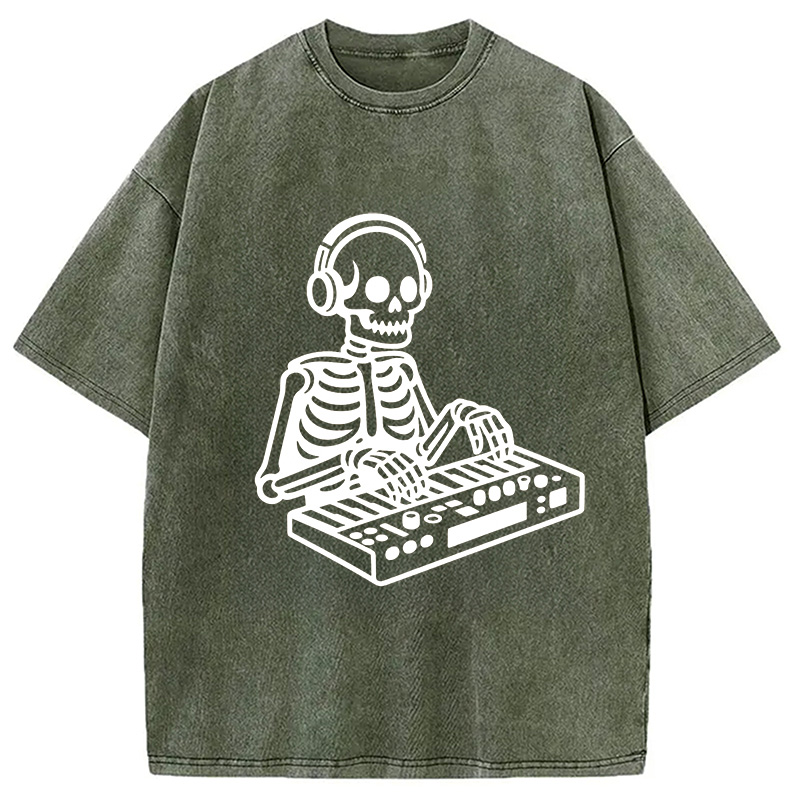 Modecanvas Skeleton Playing The Music Washed T-Shirt