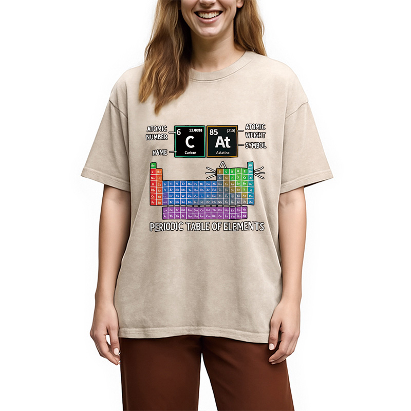 Modecanvas Cat Periodic Table Chemistry Washed T-Shirt