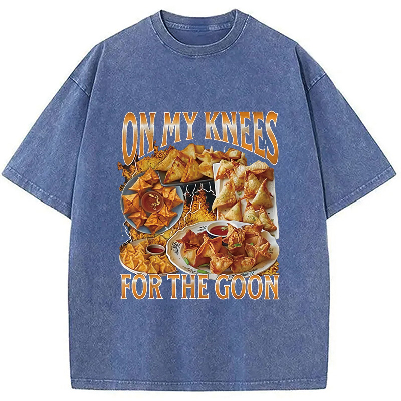 Modecanvas On My Knees Funny Crab Rangoon Meme Washed T-Shirt