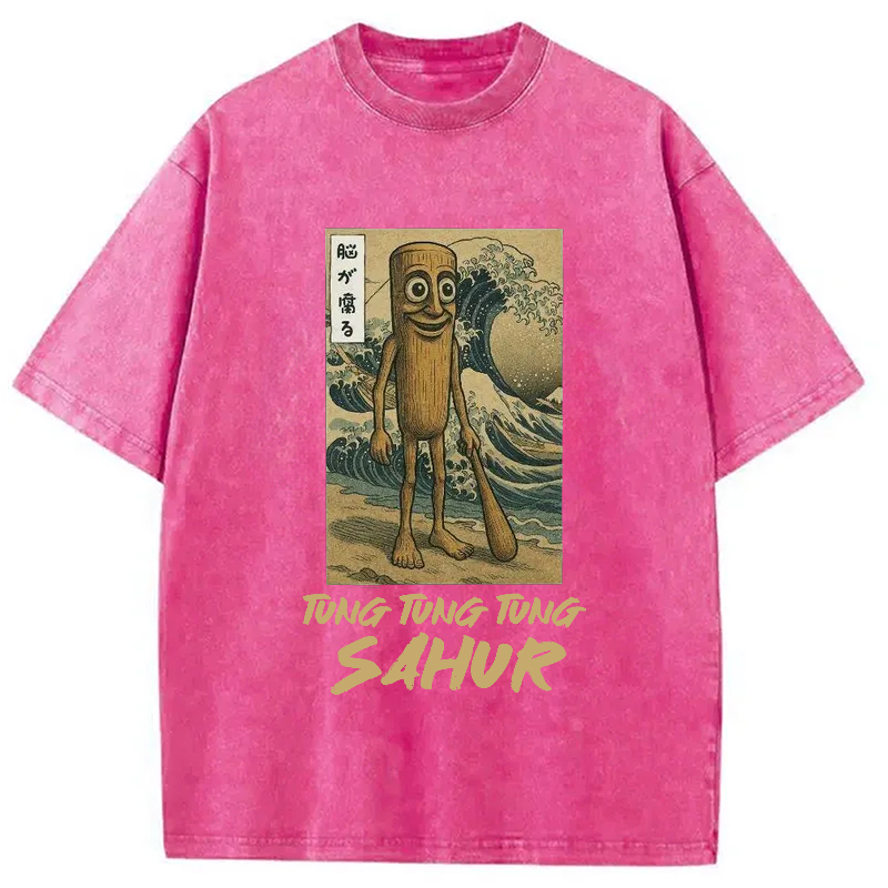 Modecanvas Tung Tung Tung Sahur Brainrot Washed T-Shirt-modecanvas