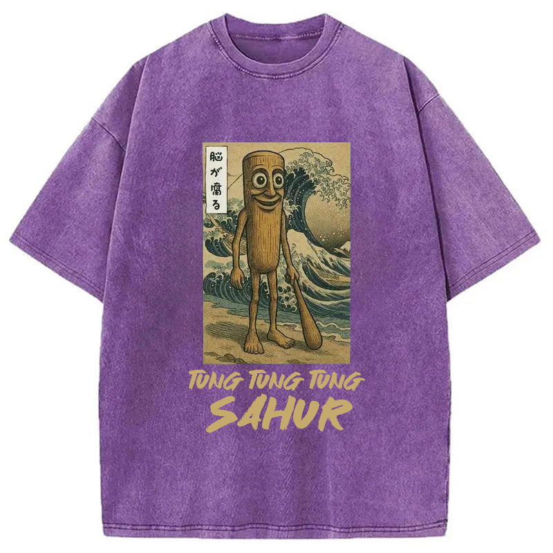 Modecanvas Tung Tung Tung Sahur Brainrot Washed T-Shirt-modecanvas