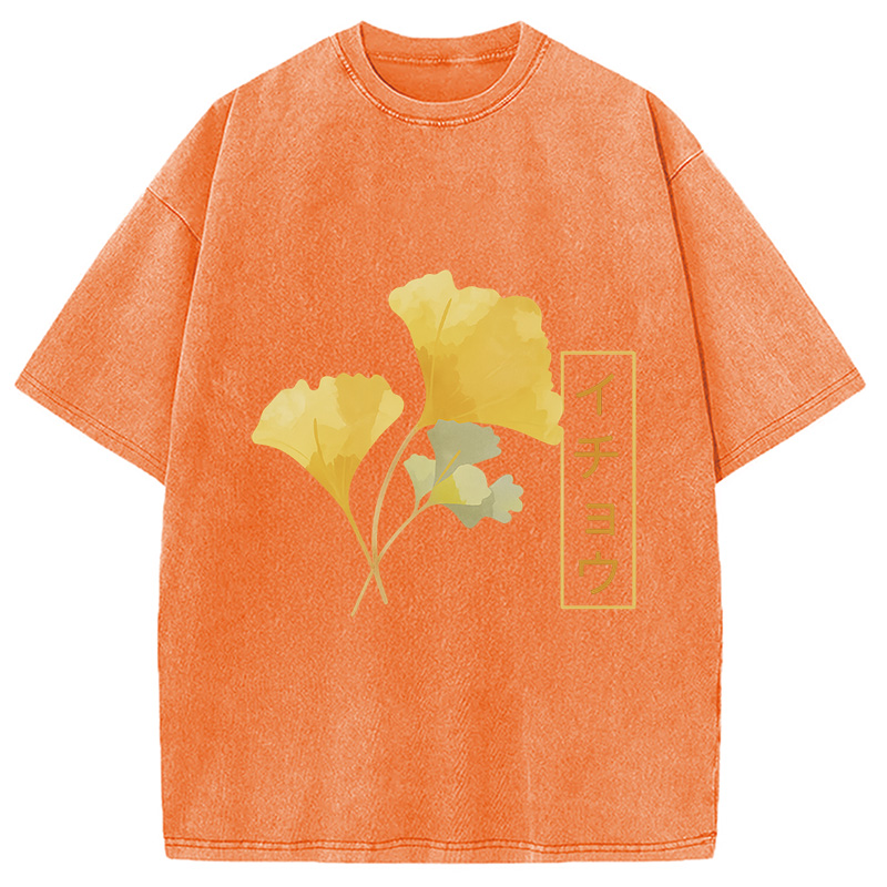 Modecanvas Japanese Aesthetic Ginkgo Leaf Washed T-Shirt