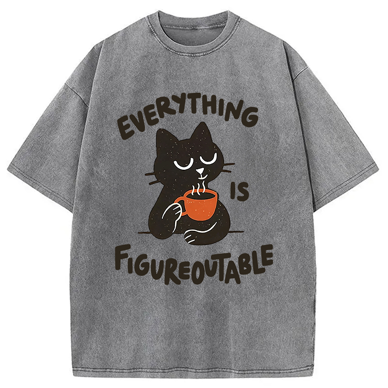Modecanvas Cat Tasting Coffee Washed T-Shirt