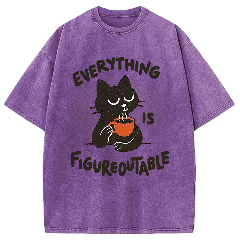 Modecanvas Cat Tasting Coffee Washed T-Shirt