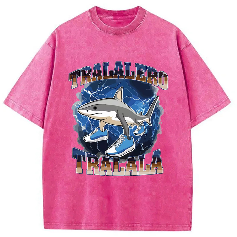 Modecanvas Tralalero Tralala Funny Shark Meme Washed T-Shirt-modecanvas