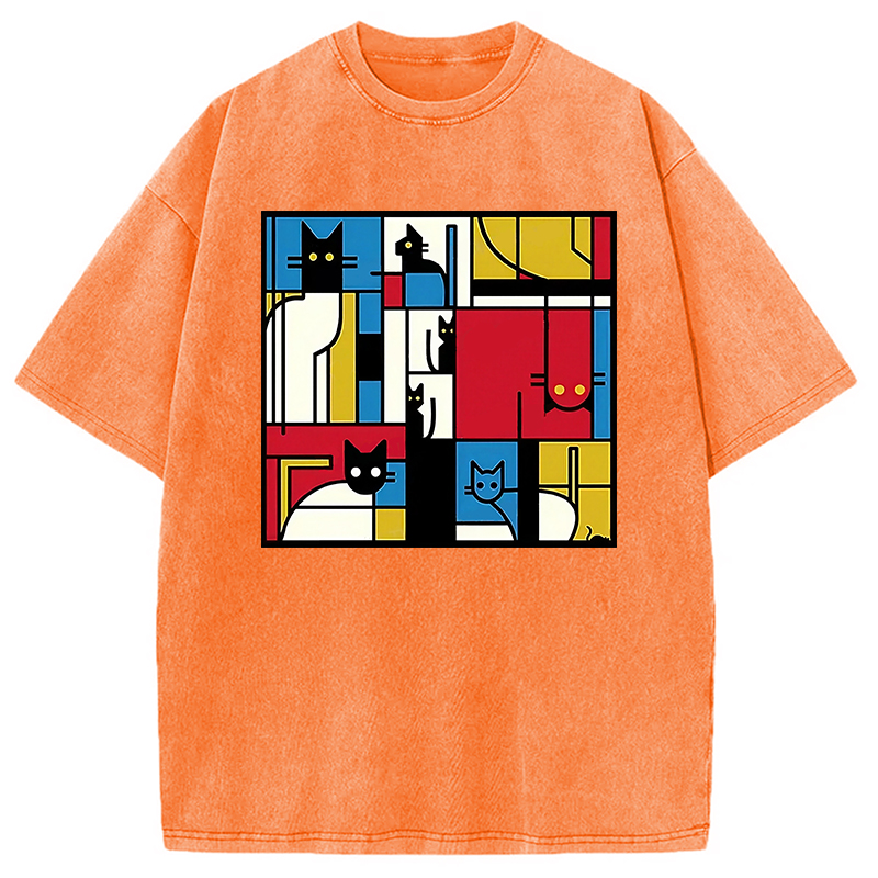 Modecanvas Abstract Cat Washed T-Shirt
