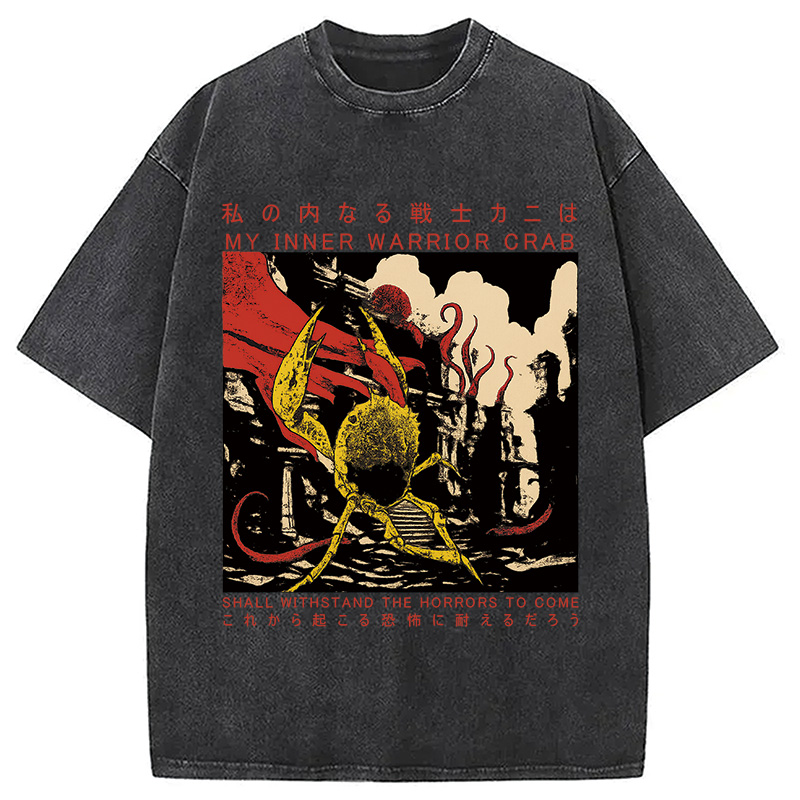 Modecanvas My Inner Warrior Crab Funny Vintage Washed T-Shirt