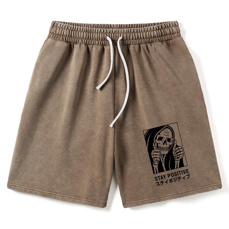 Modecanvas Stay Positive Skeleton Washed Shorts