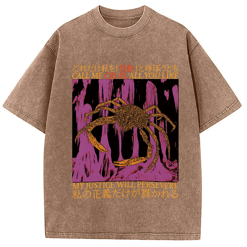 Modecanvas My Justice Will Persevere Funny Crab Washed T-Shirt