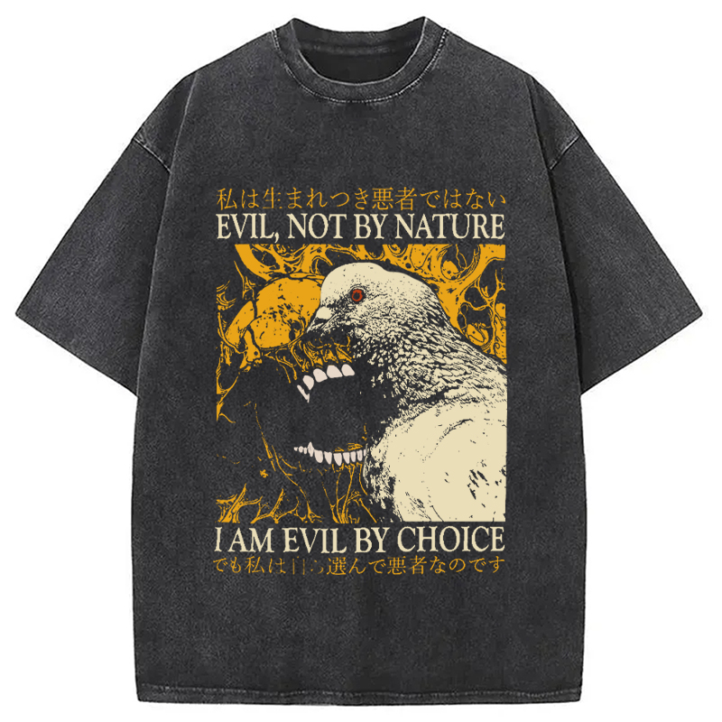 Modecanvas Evil By Choice Funny Japanese Pigeon DTG Printing Washed T-Shirt-modecanvas