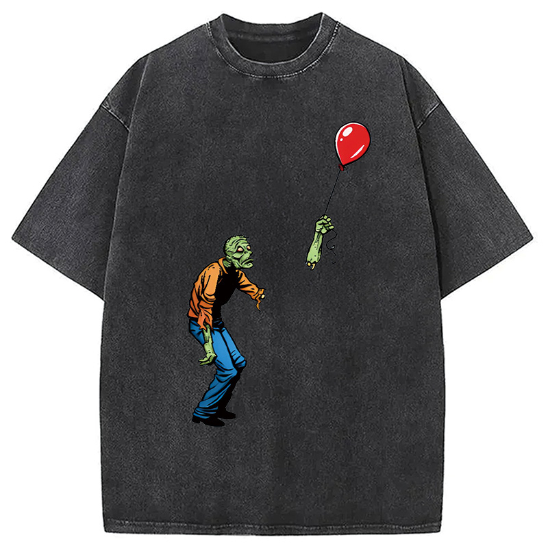 Modecanvas Sad Zombie and Balloon Washed T-Shirt