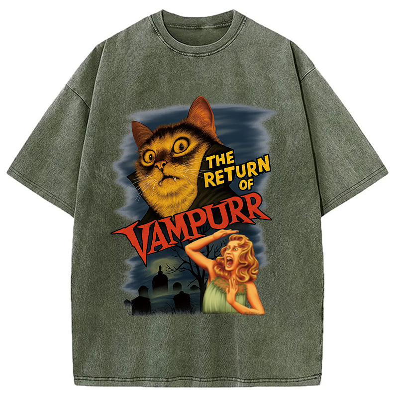 Modecanvas The Return of Vampurr The Halloween Cat Washed T-Shirt