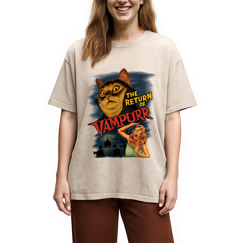 Modecanvas The Return of Vampurr The Halloween Cat Washed T-Shirt