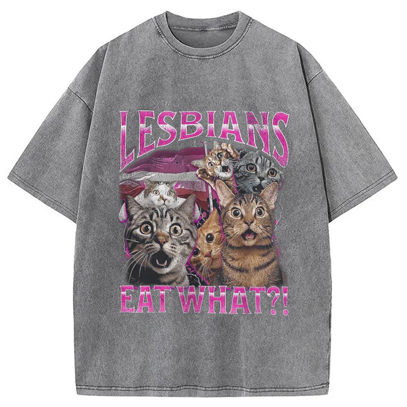 Modecanvas Lesbians Eat What?! Funny Washed T-Shirt-modecanvas