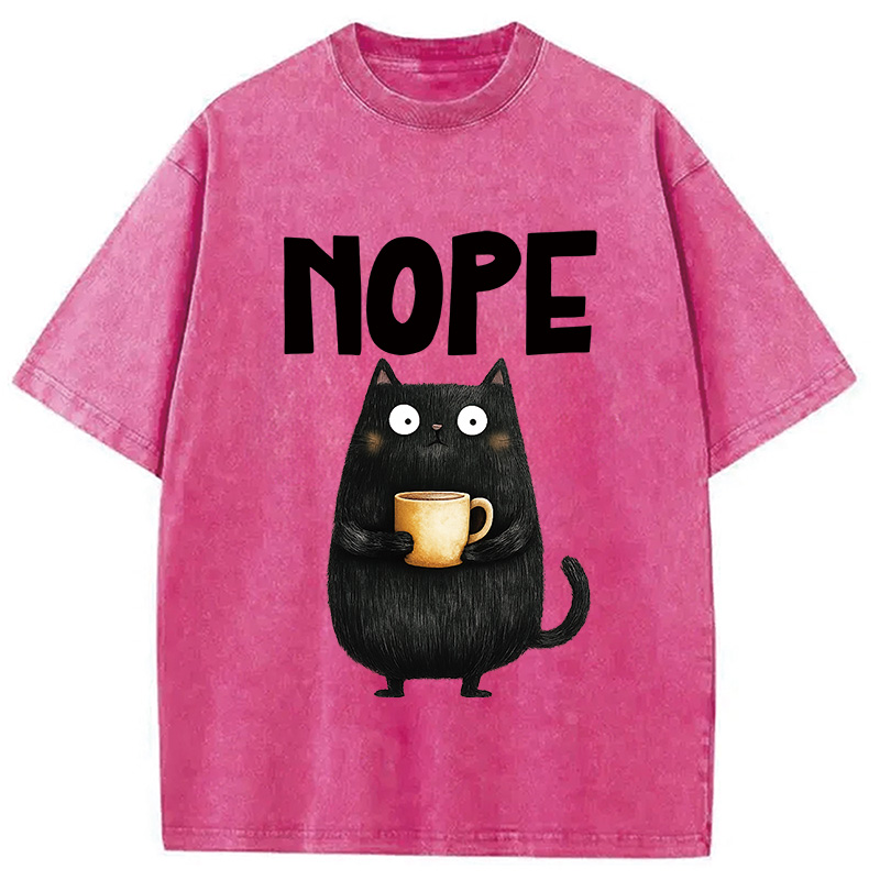 Modecanvas Nope Coffee Cat Washed T-Shirt