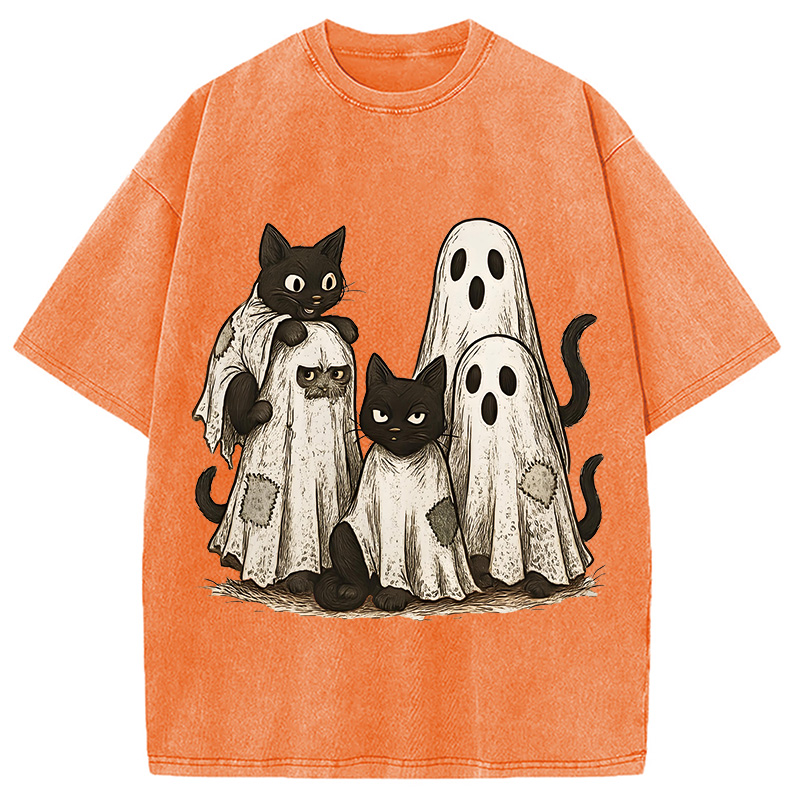 Modecanvas Funny Black Cats Ghost Washed T-Shirt