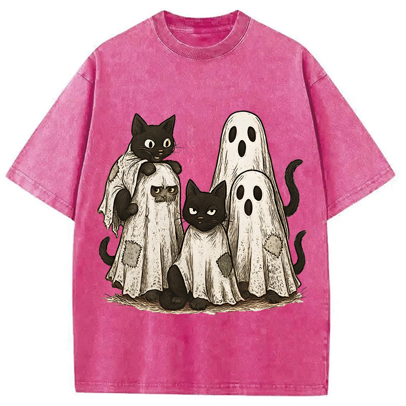 Modecanvas Funny Black Cats Ghost Washed T-Shirt