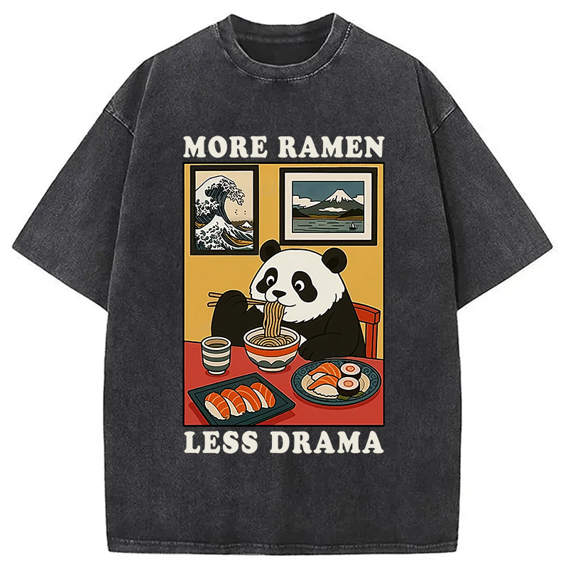 Modecanvas More Ramen Less Drama Panda Washed T-Shirt