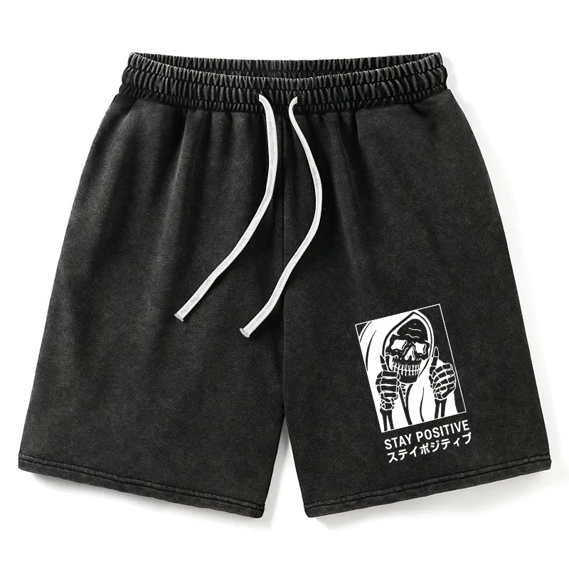 Modecanvas Stay Positive Skeleton Washed Shorts