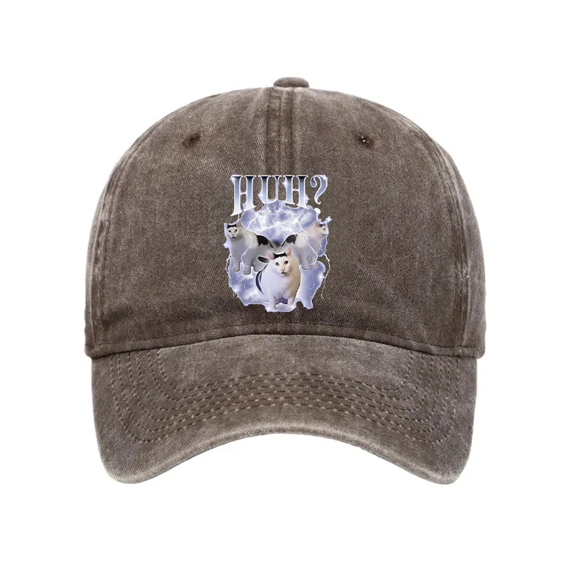 Modecanvas Huh Cat Chonky Ben Meme Washed Cap-modecanvas
