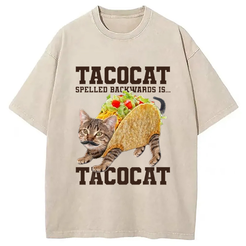 Modecanvas Tacocat Silly Cat Meme Washed T-Shirt-modecanvas
