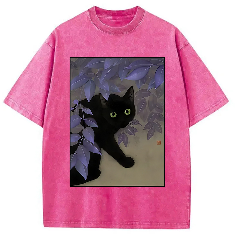Modecanvas Cat Under The Flowers Washed T-Shirt