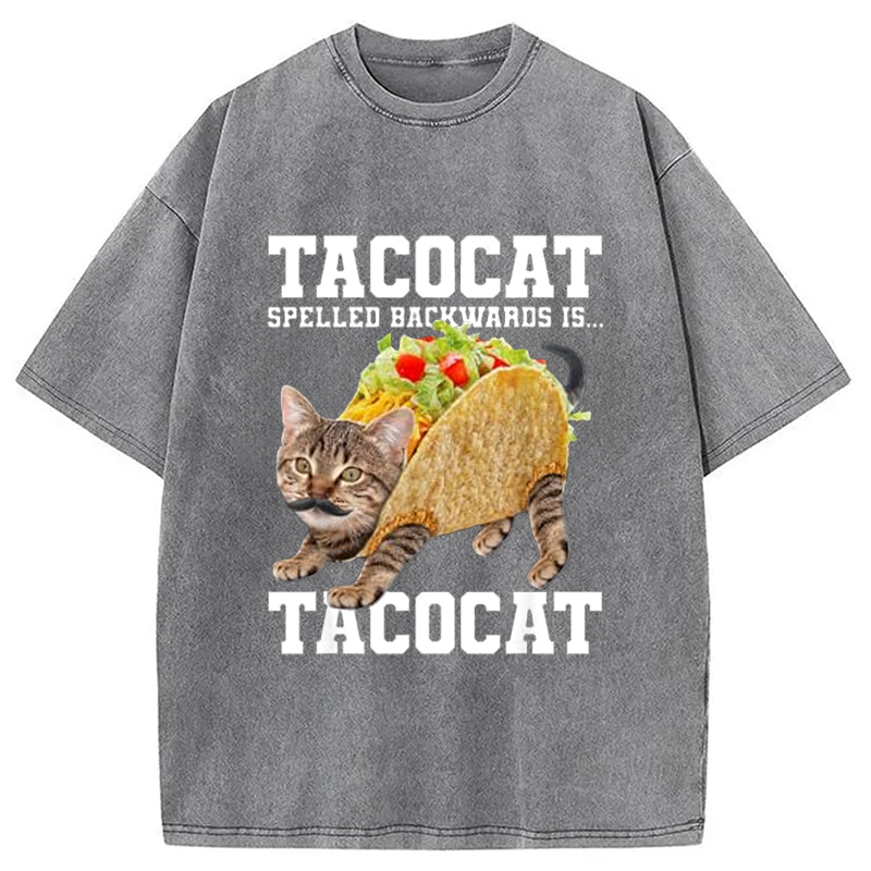 Modecanvas Tacocat Silly Cat Meme Washed T-Shirt-modecanvas
