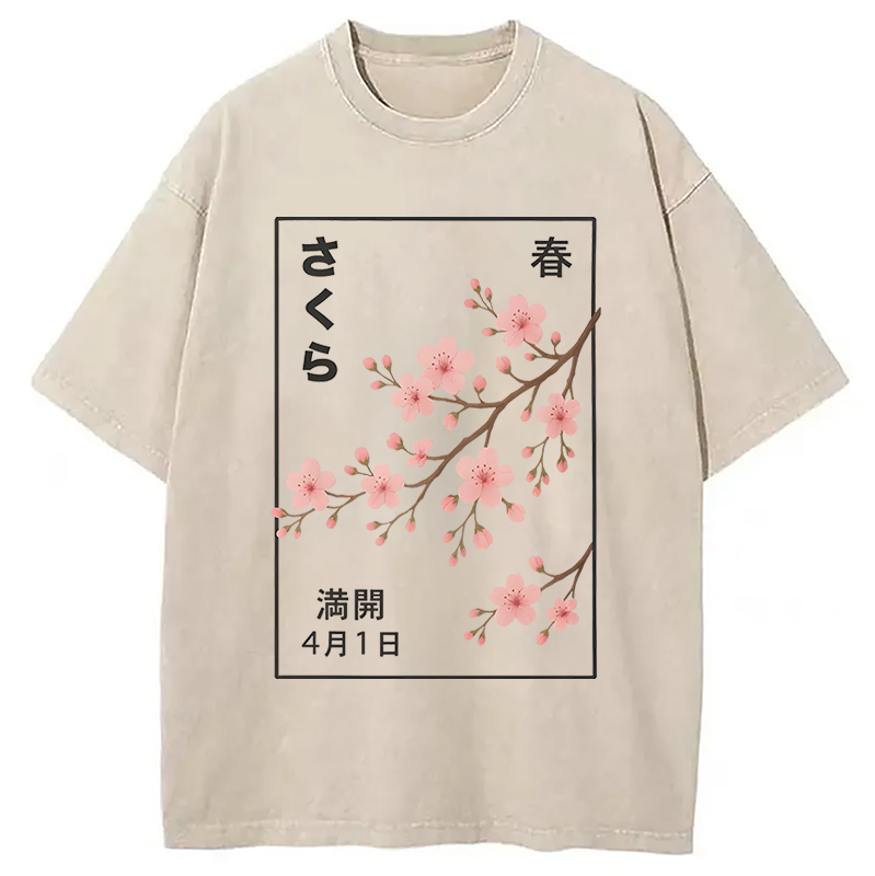 Modecanvas Cherry Blossom Spring Full Washed T-Shirt