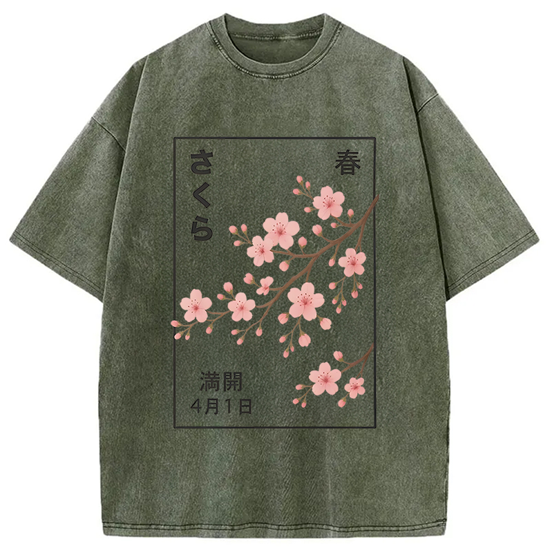 Modecanvas Cherry Blossom Spring Full Washed T-Shirt