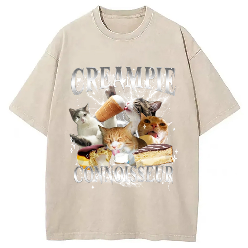 Modecanvas Creampie Connoisseur Meme Washed T-Shirt-modecanvas
