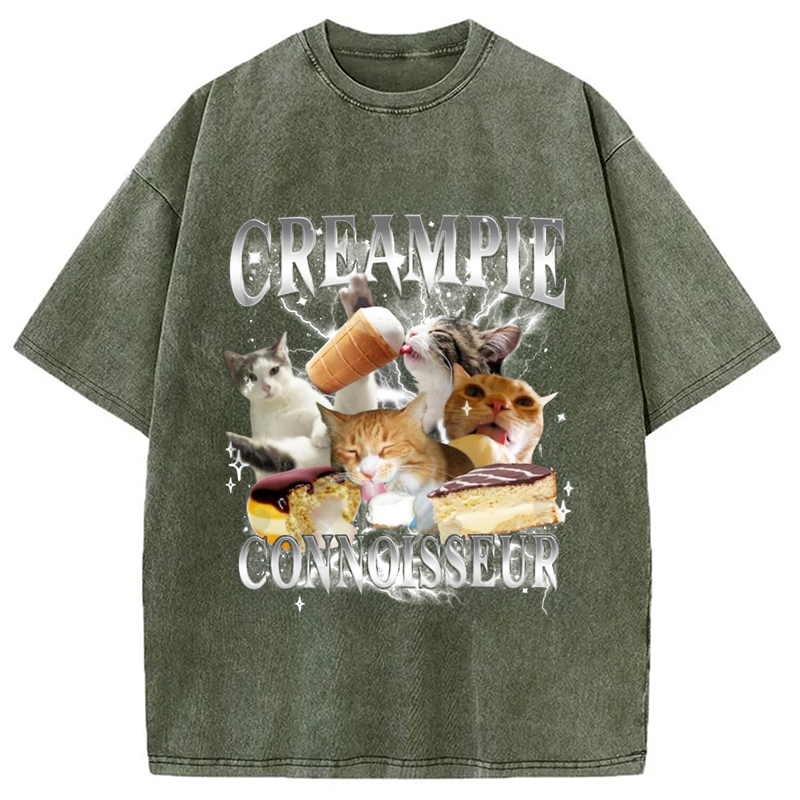 Modecanvas Creampie Connoisseur Meme Washed T-Shirt-modecanvas