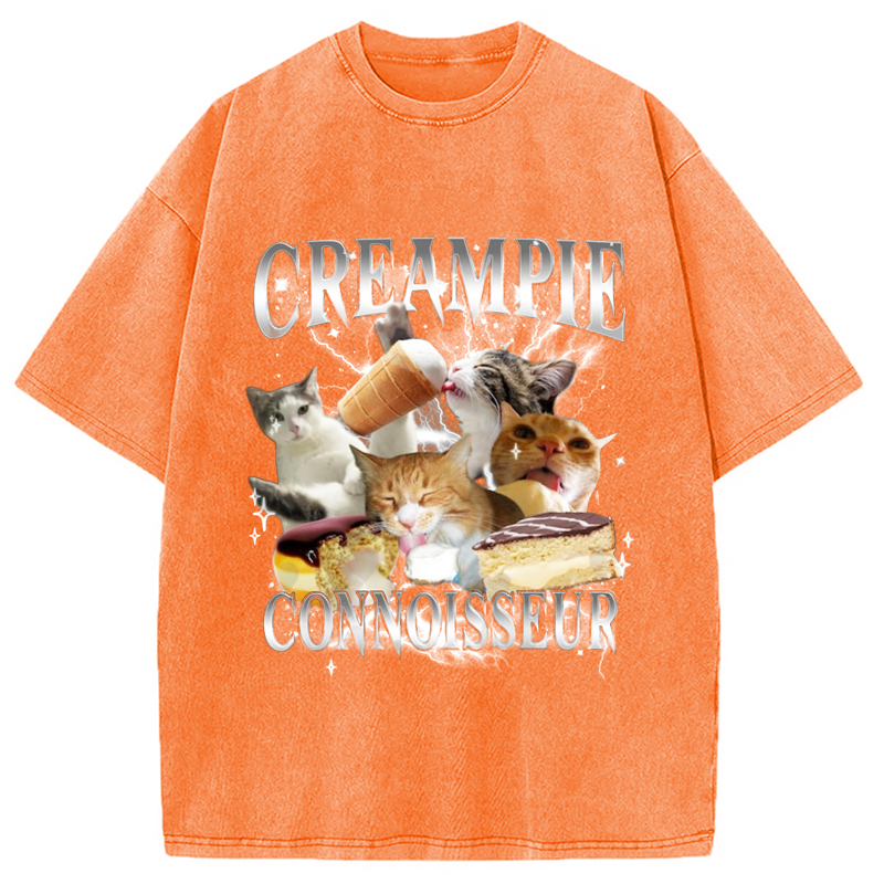 Modecanvas Creampie Connoisseur Meme Washed T-Shirt-modecanvas