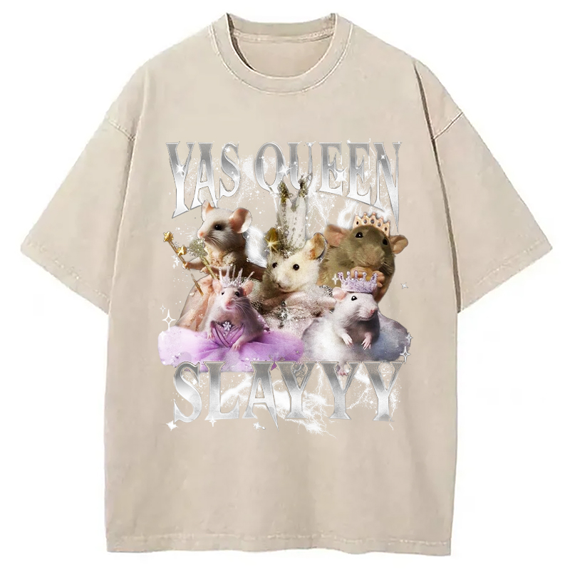 Modecanvas Yas Queen Slay Rat Washed T-Shirt