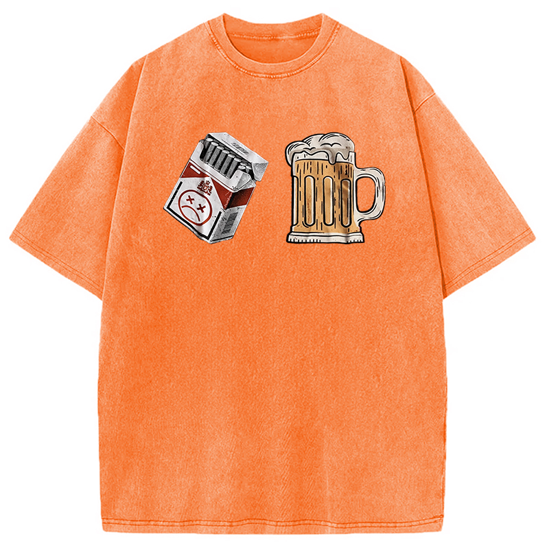 Modecanvas Cigarette and Beer Breakfast Combo Joke Washed T-Shirt