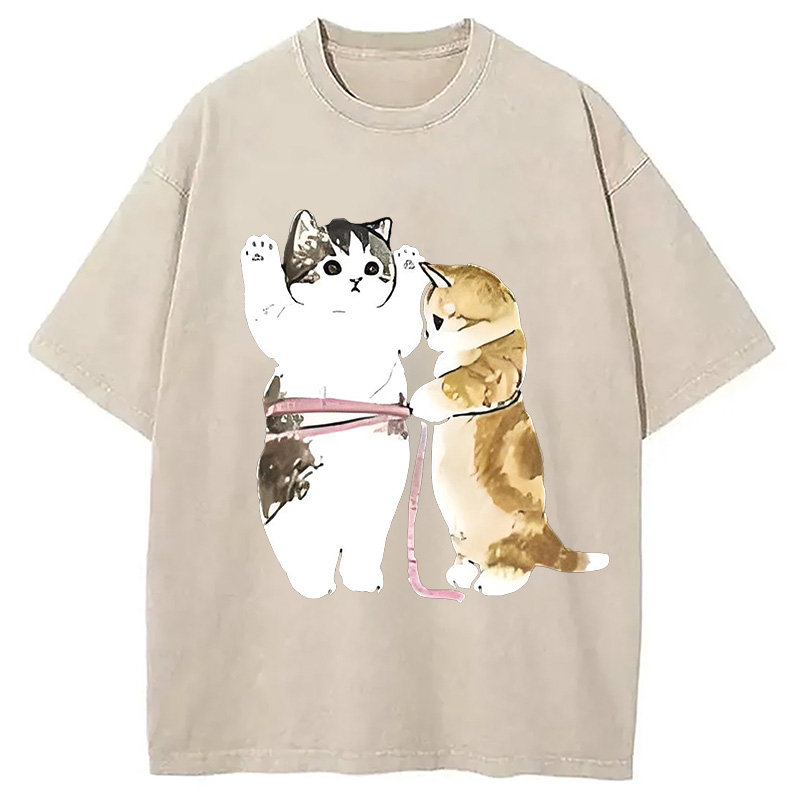 Modecanvas Cute Cat Measurement Washed T-Shirt