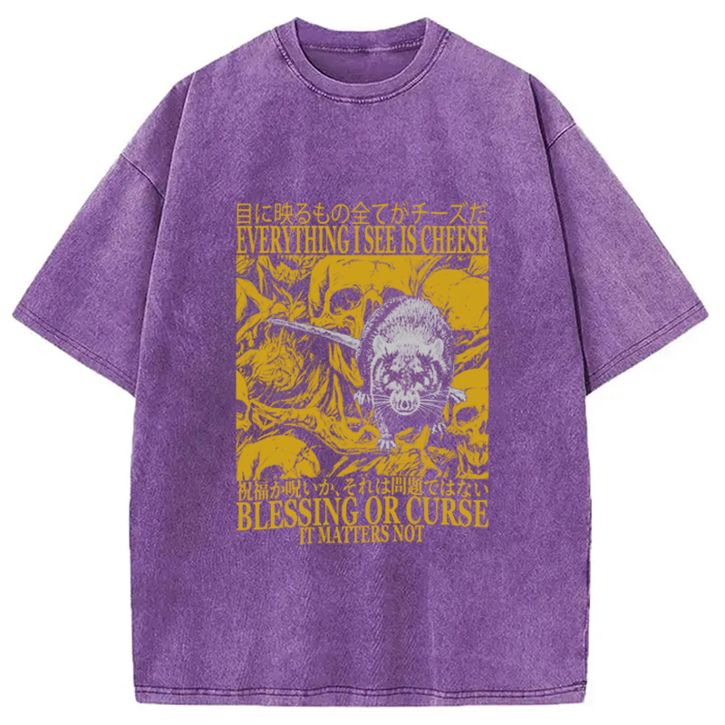 Modecanvas Everything I See is Cheese Vintage Japanese Rat Washed T-Shirt