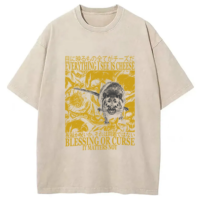 Modecanvas Everything I See is Cheese Vintage Japanese Rat Washed T-Shirt
