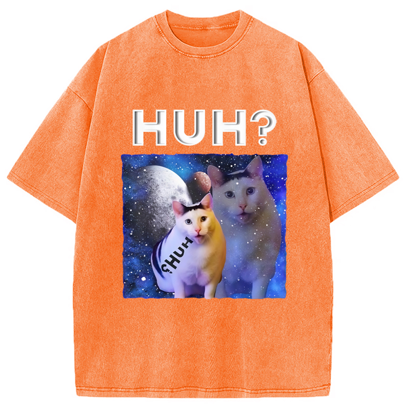 Modecanvas Funny Meme Huh Cat Washed T-Shirt