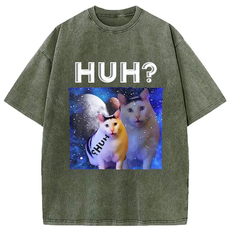 Modecanvas Funny Meme Huh Cat Washed T-Shirt