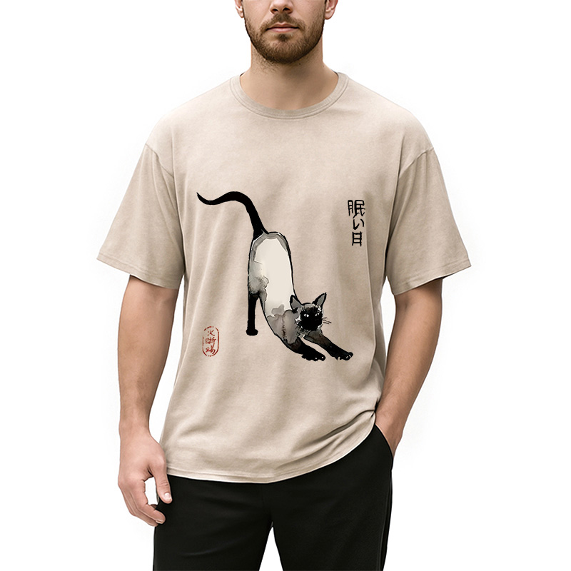 Modecanvas Japanese Siamese Cat Washed T-Shirt