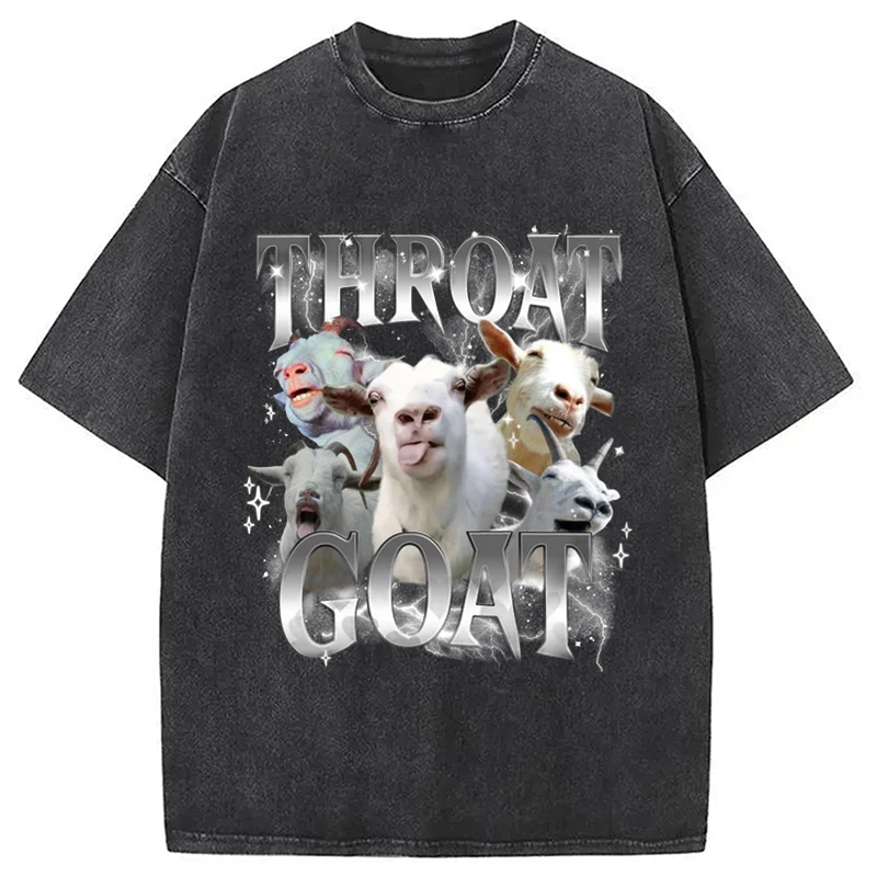 Modecanvas Throat Goat Funny Meme Washed T-Shirt