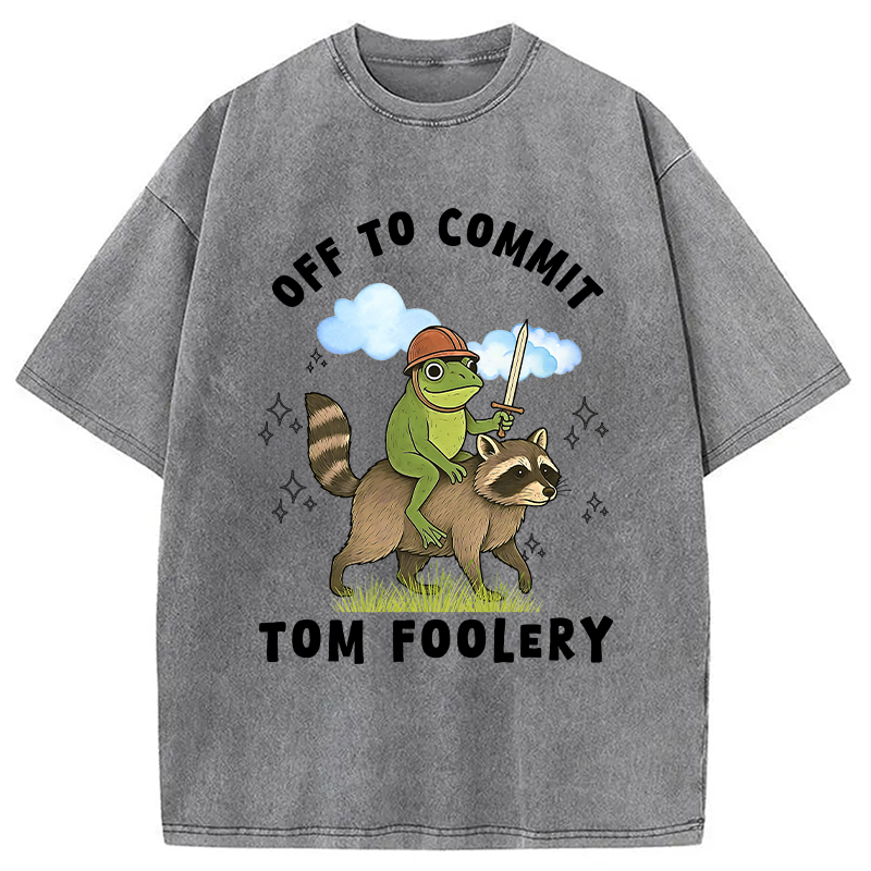 Modecanvas Funny Frog Raccoon Sarcastic Meme Washed T-Shirt