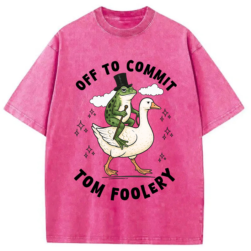 Modecanvas Frog Riding Goose Funny Sarcastic Meme Washed T-Shirt-modecanvas