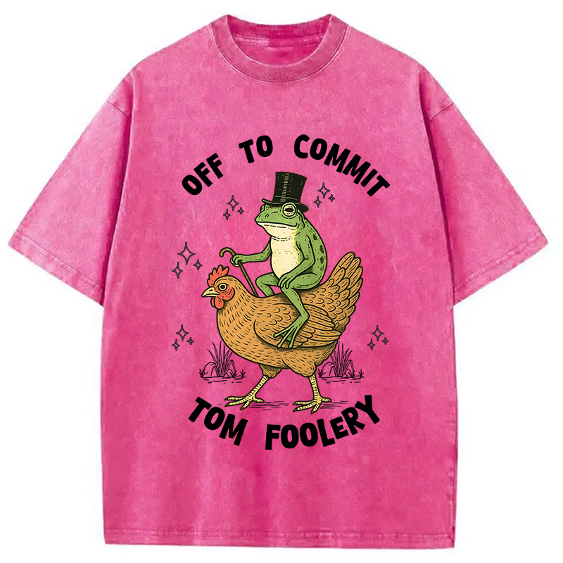 Modecanvas Frog Riding Chicken Funny Sarcastic Meme Washed T-Shirt