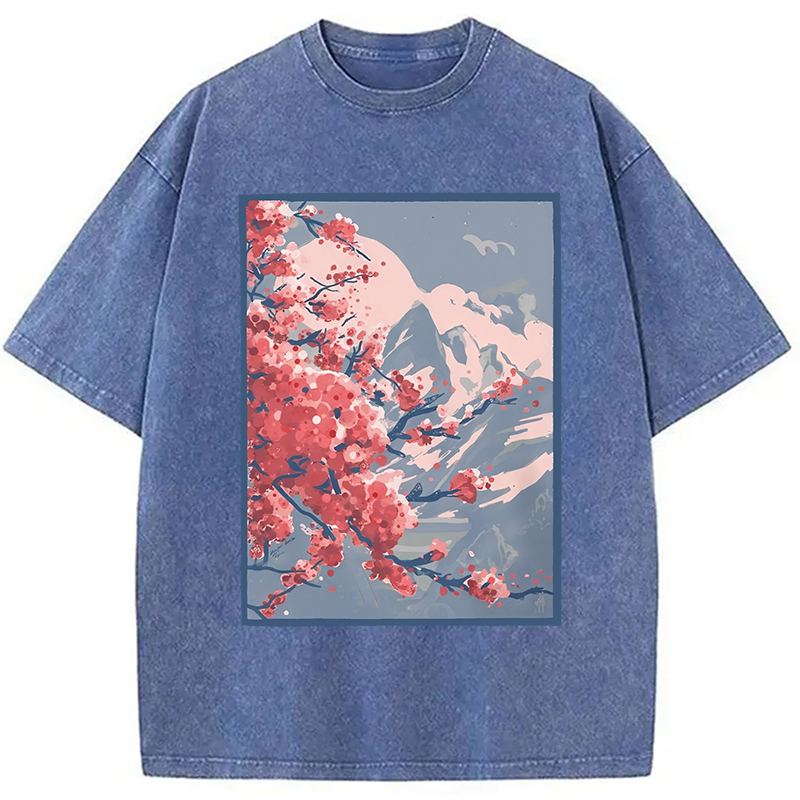 Modecanvas Sakura Blossom Mountain Washed T-Shirt